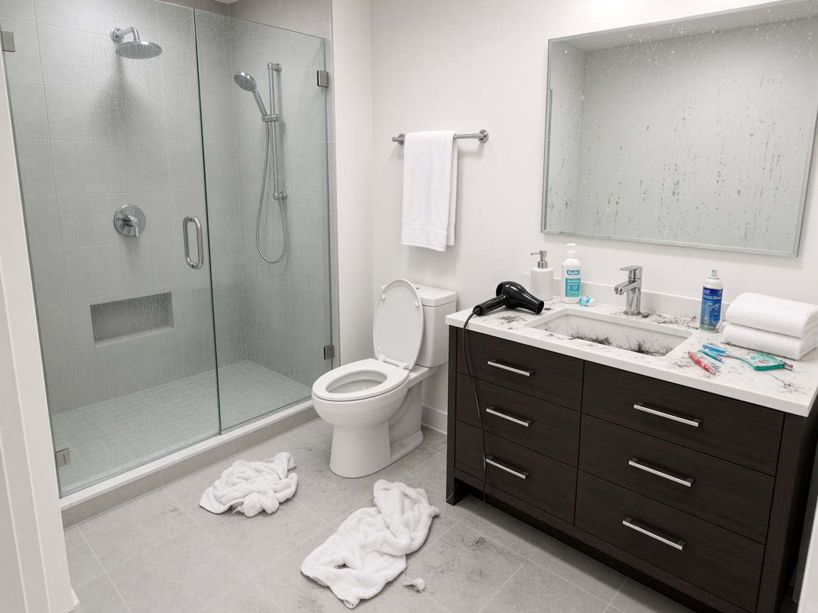 Baño sucio y desordenado antes del servicio