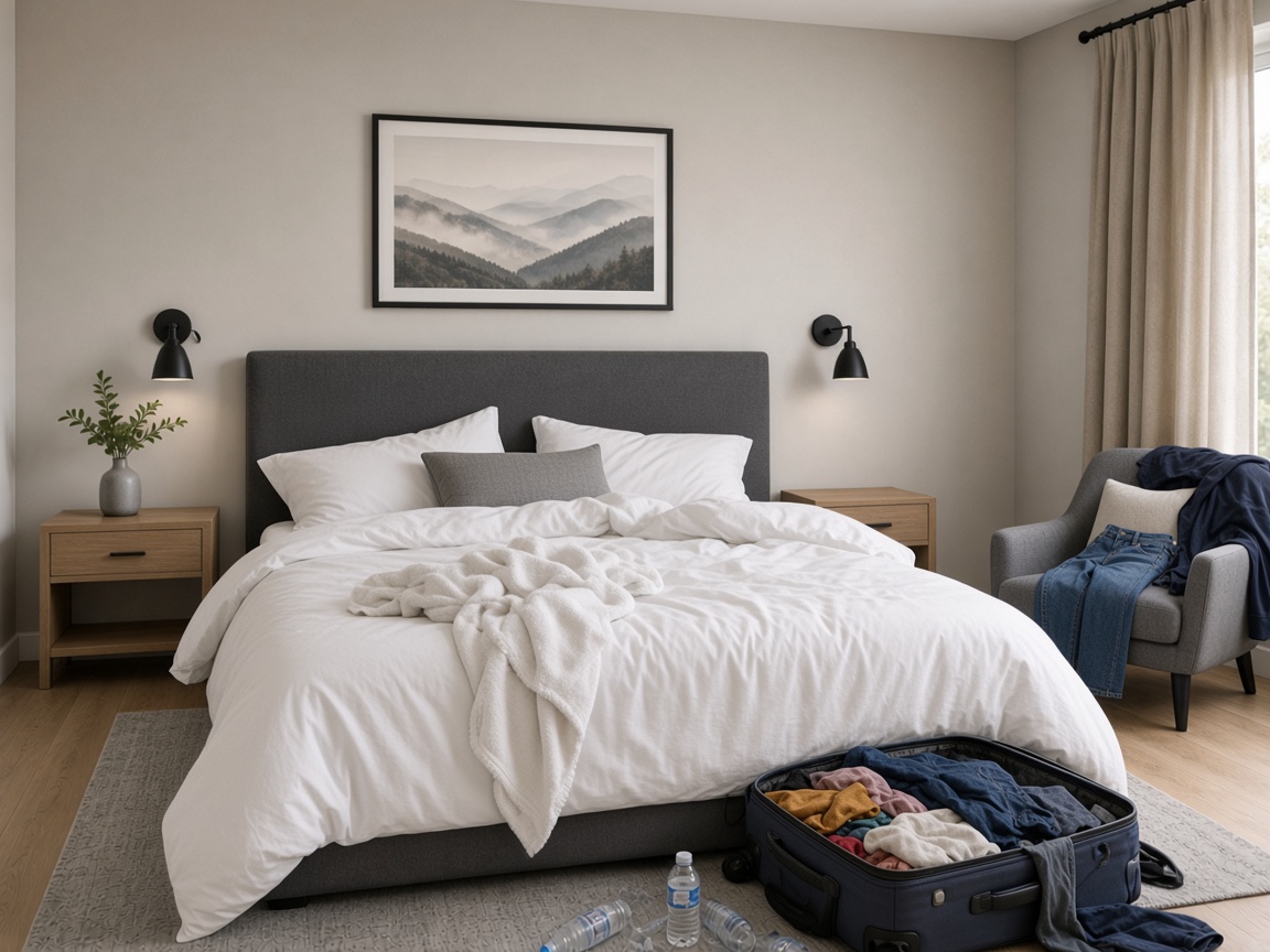 Habitación en desorden antes del servicio